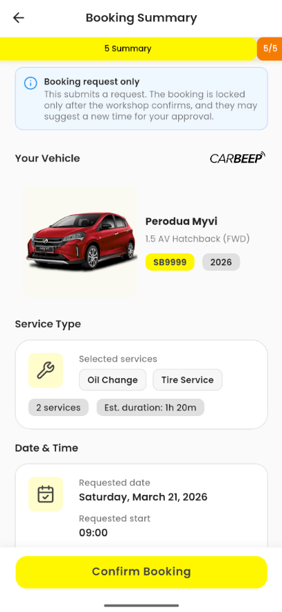 Booking Confirmation app screen