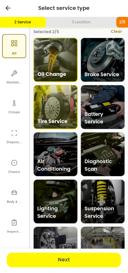 Service Customization app screen